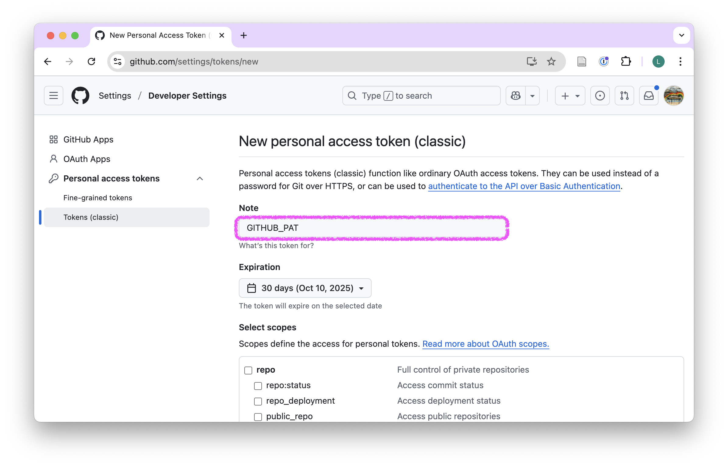 GitHub Personal Access Token – CVEN 5999 - Summer 2026